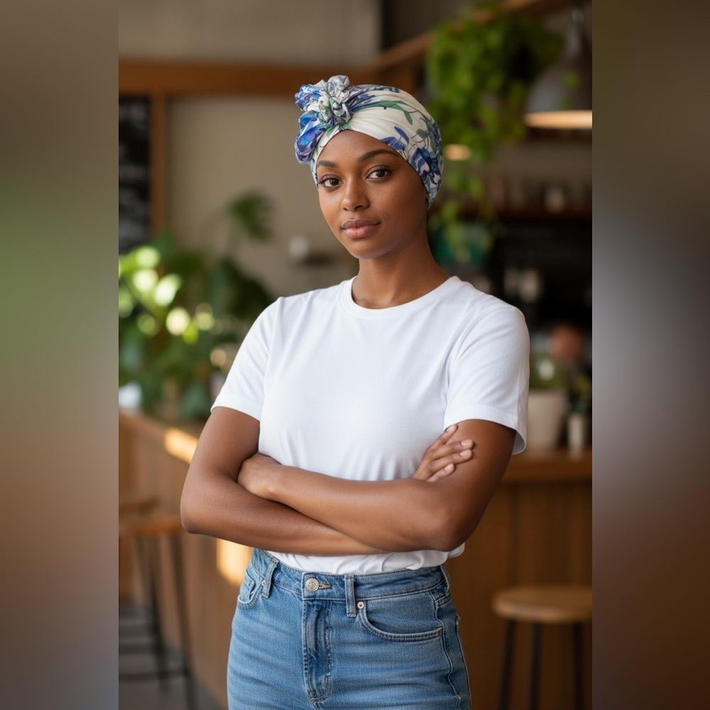 Scunci turban Head wrap luxury hair accessories Cream Blue Printed New 1 Piece